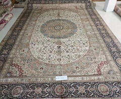 large size beige color handmade silk persian carpet