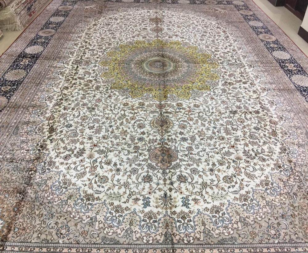 large size beige color handmade silk persian carpet 3
