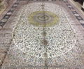 large size beige color handmade silk persian carpet