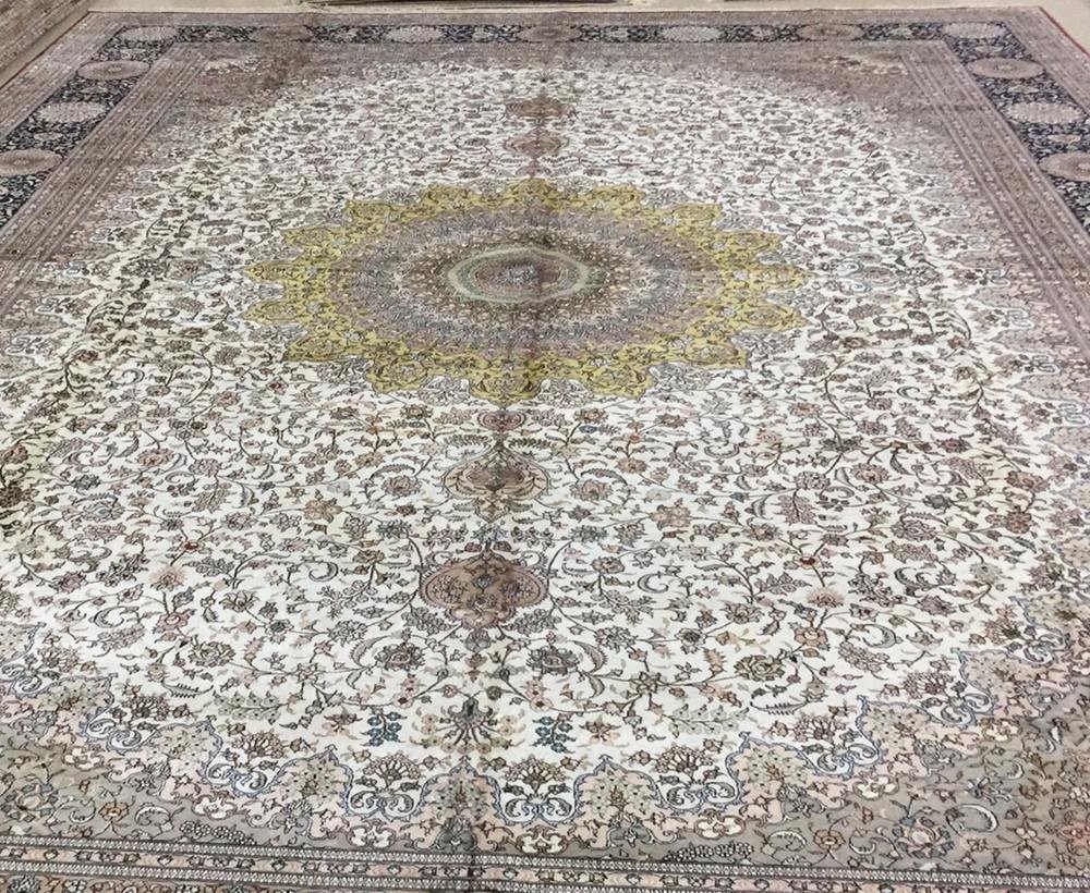 大尺寸米色手工真丝地毯波斯地毯餐厅专用地毯14x20ft 5