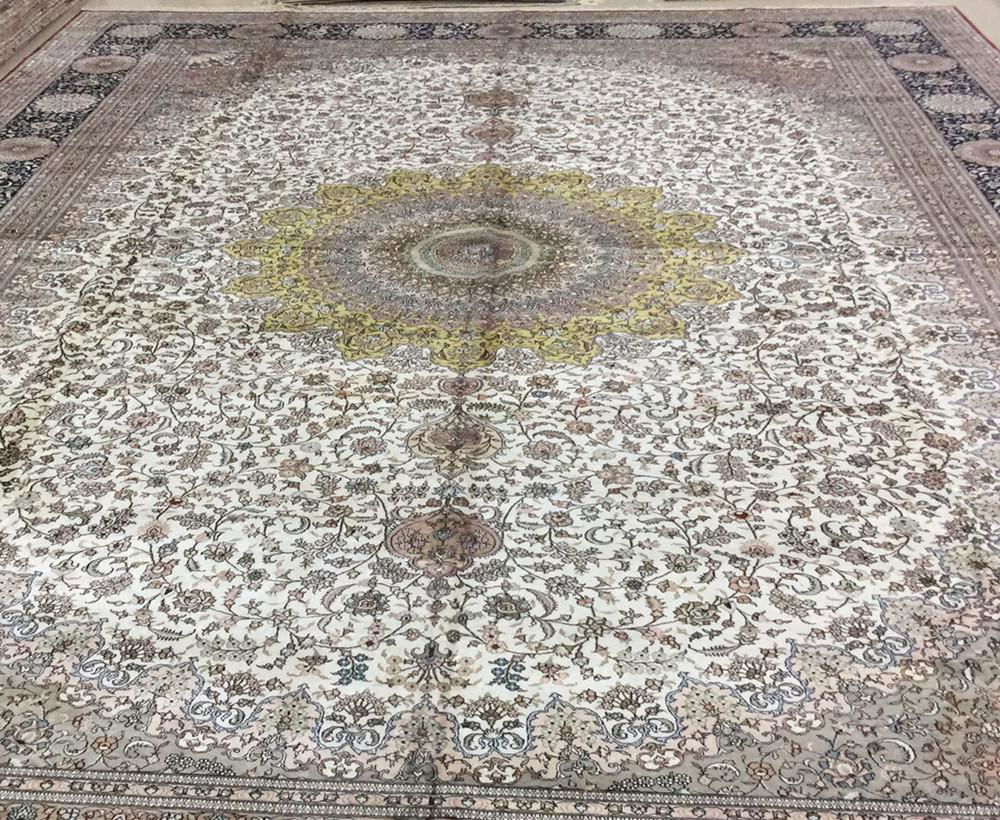 large size beige color handmade silk persian carpet 5