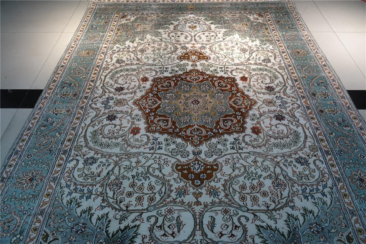green color handmade silk persian carpet for sitting room 2