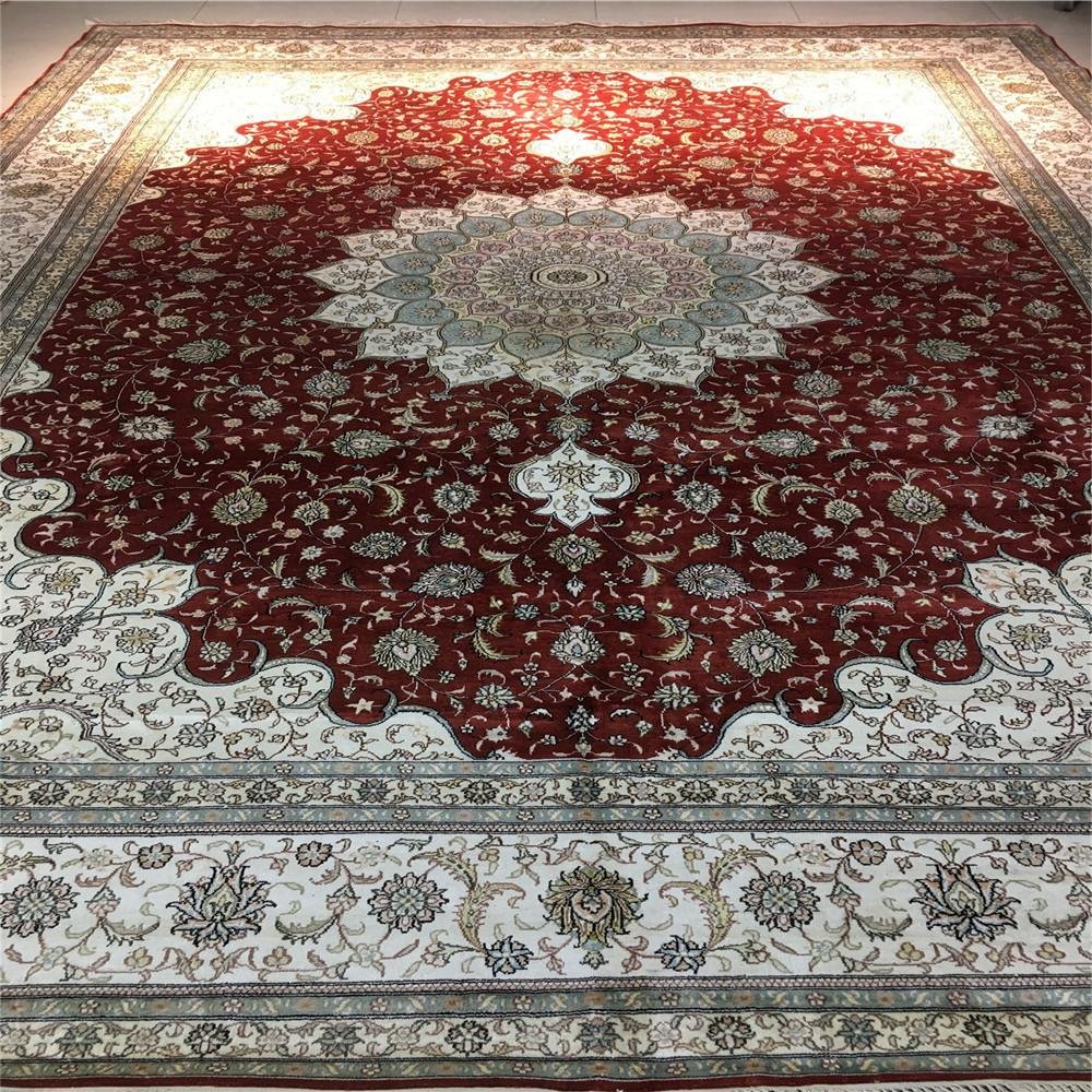 亚美地毯厂生产豪华手工9x12ft真丝波斯风格地毯 2