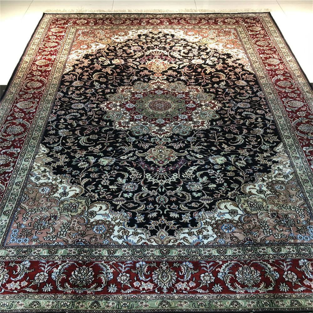5x8ft dark blue color handmade silk persian carpet for sitting room, 4