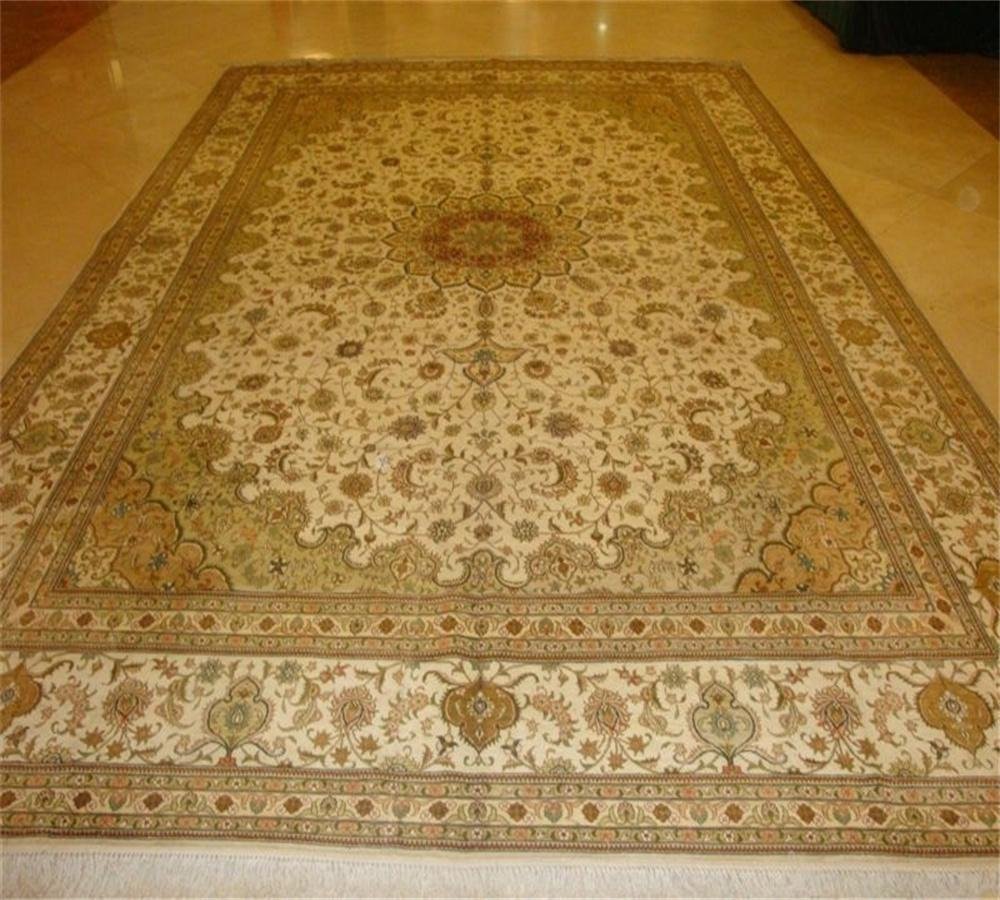 9x12ftbeige color handmade silk persian carpet for sitting room  3