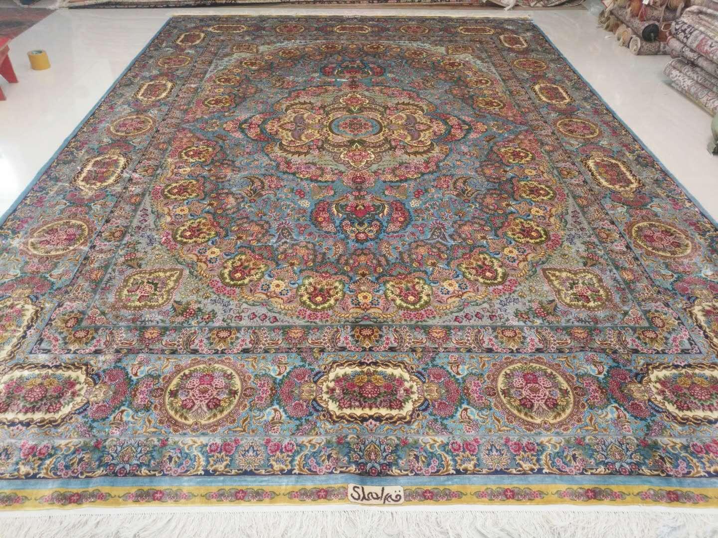 古典皇室奢华波斯地毯9X12ft手工编织真丝地毯