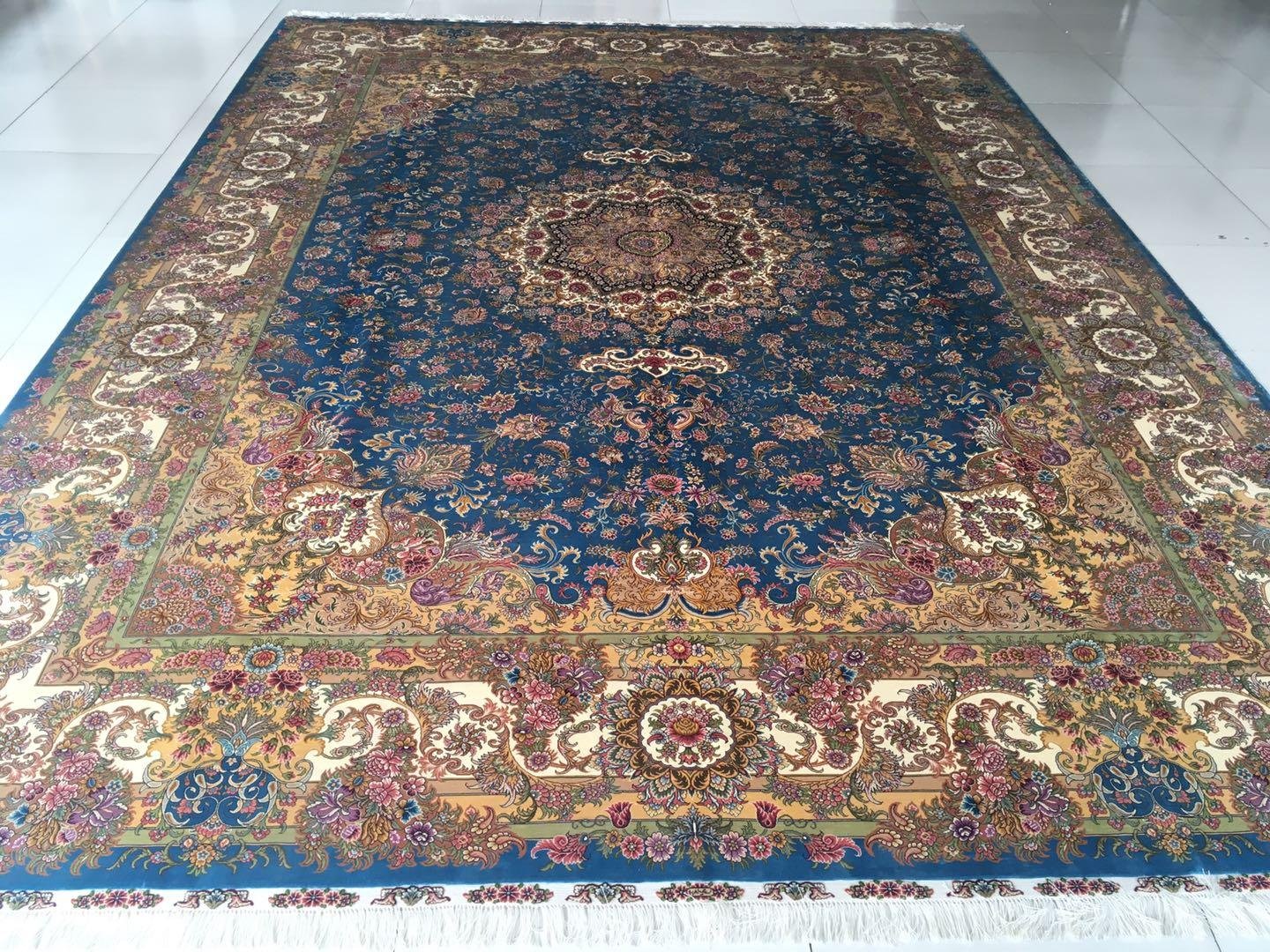 9x12ft classic blue color royal handmade silk persian carpet