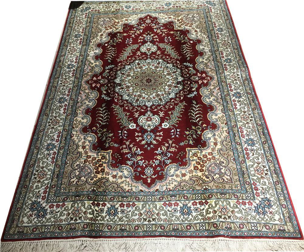 4x6ft red color handmade silk persian rug for prayer and hanging 2