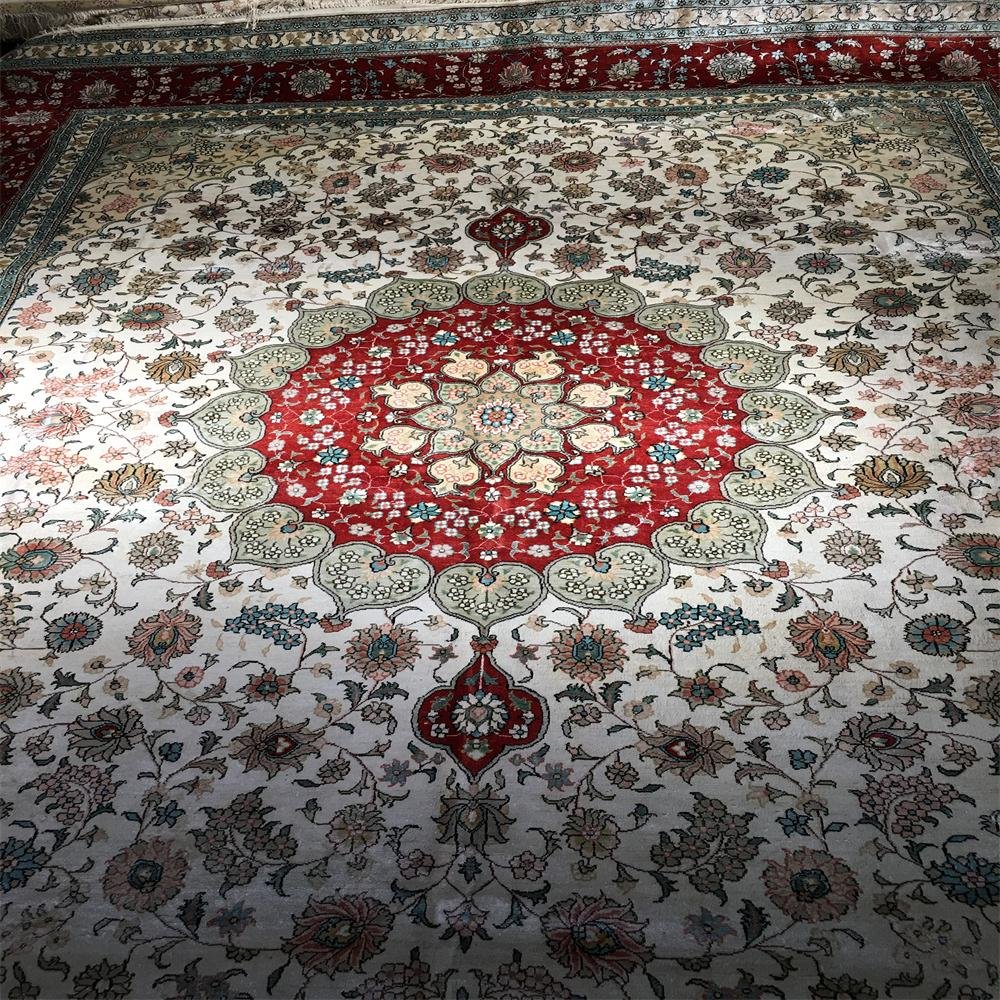 8x10 ft  紅色手工編織真絲波斯風格地毯客廳適用 4