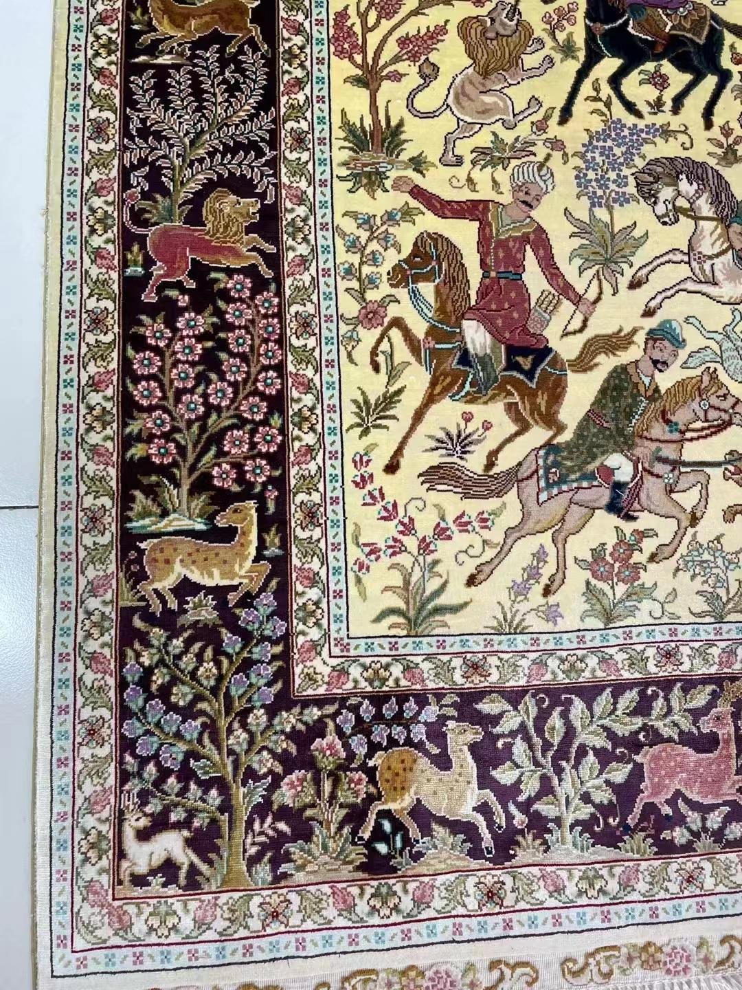 4x6ft handmade silk wall hanging tapestry hunting scene collection rug 4