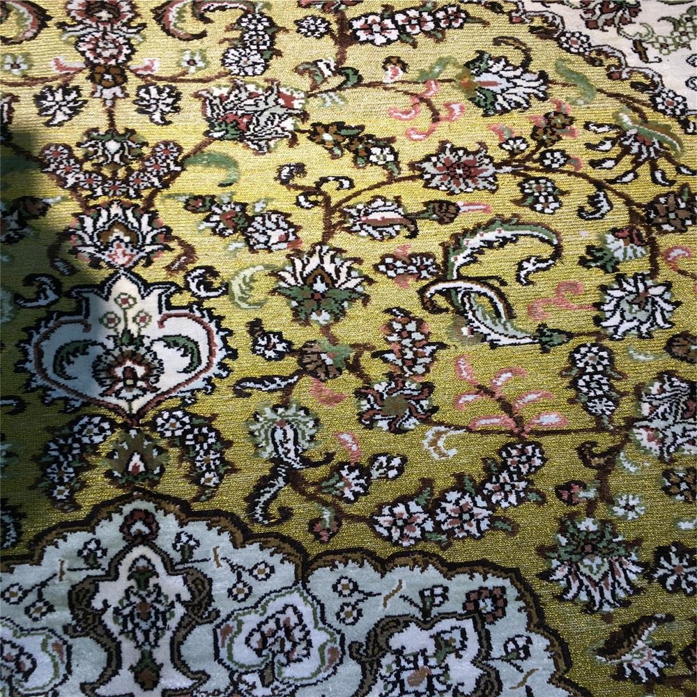 手工真絲黃金絲6x9ft 藝朮波斯地毯家庭裝飾地毯 3
