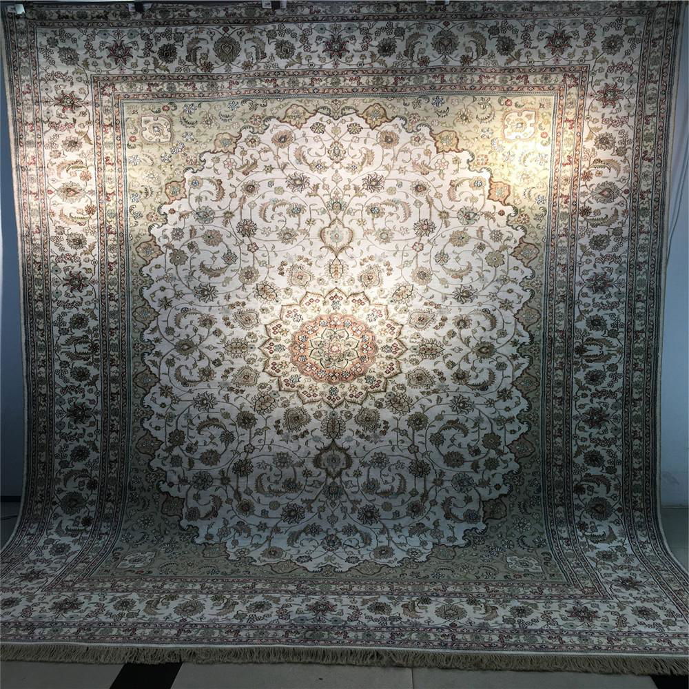 9x12ft beige color handmade silk art persian style sitting room carpet 