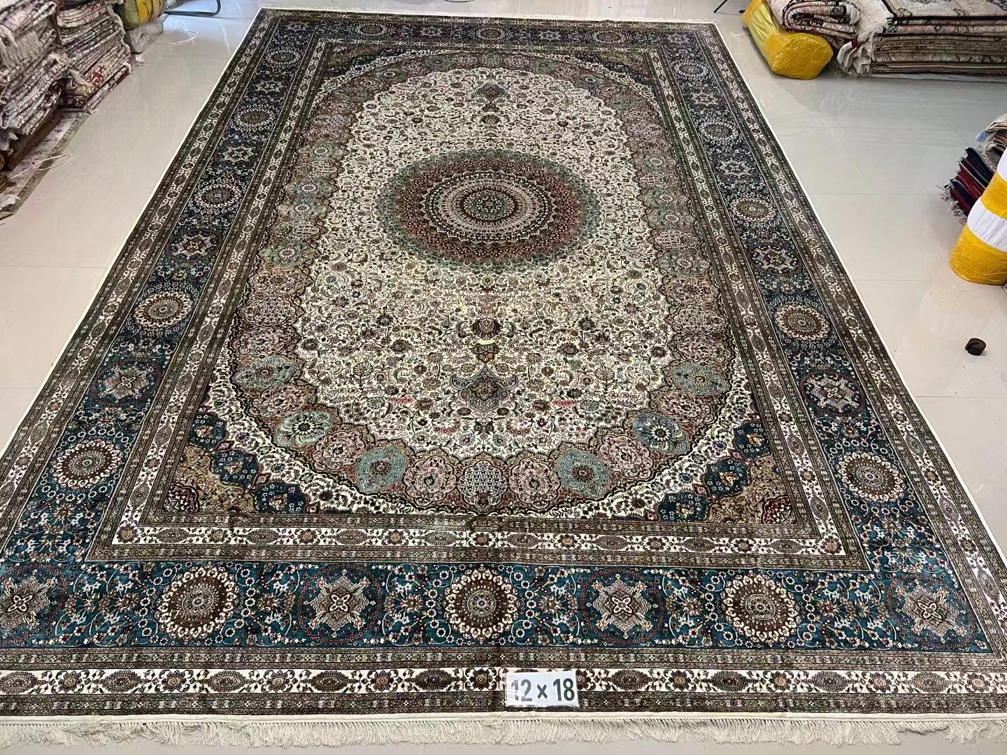 12X18ft 超大尺寸手工真丝波斯风格会客厅地毯 2