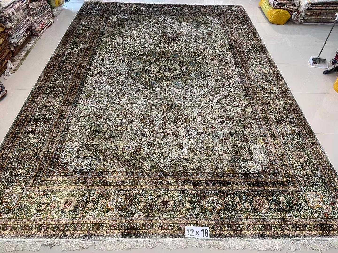 12X18ft 超大尺寸手工真丝波斯风格会客厅地毯 5