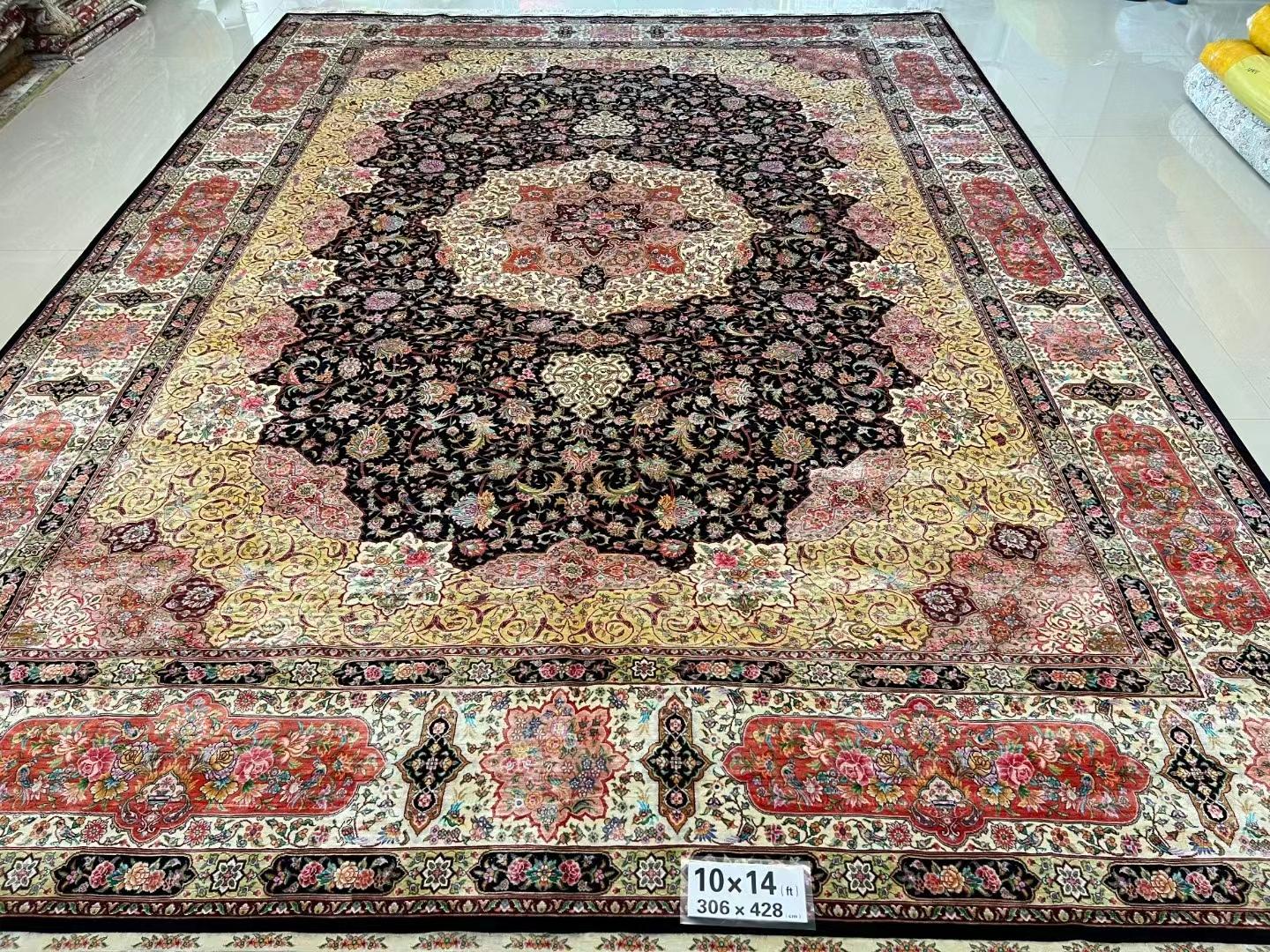 經典手工真絲藝朮10X14ft 波斯地毯供別墅客廳接待廳使用