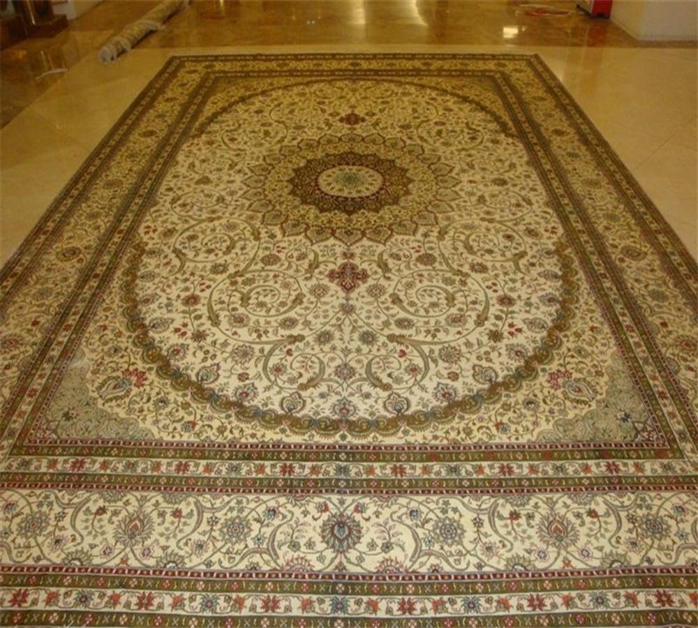 經典手工真絲藝朮10X14ft 波斯地毯供別墅客廳接待廳使用 3