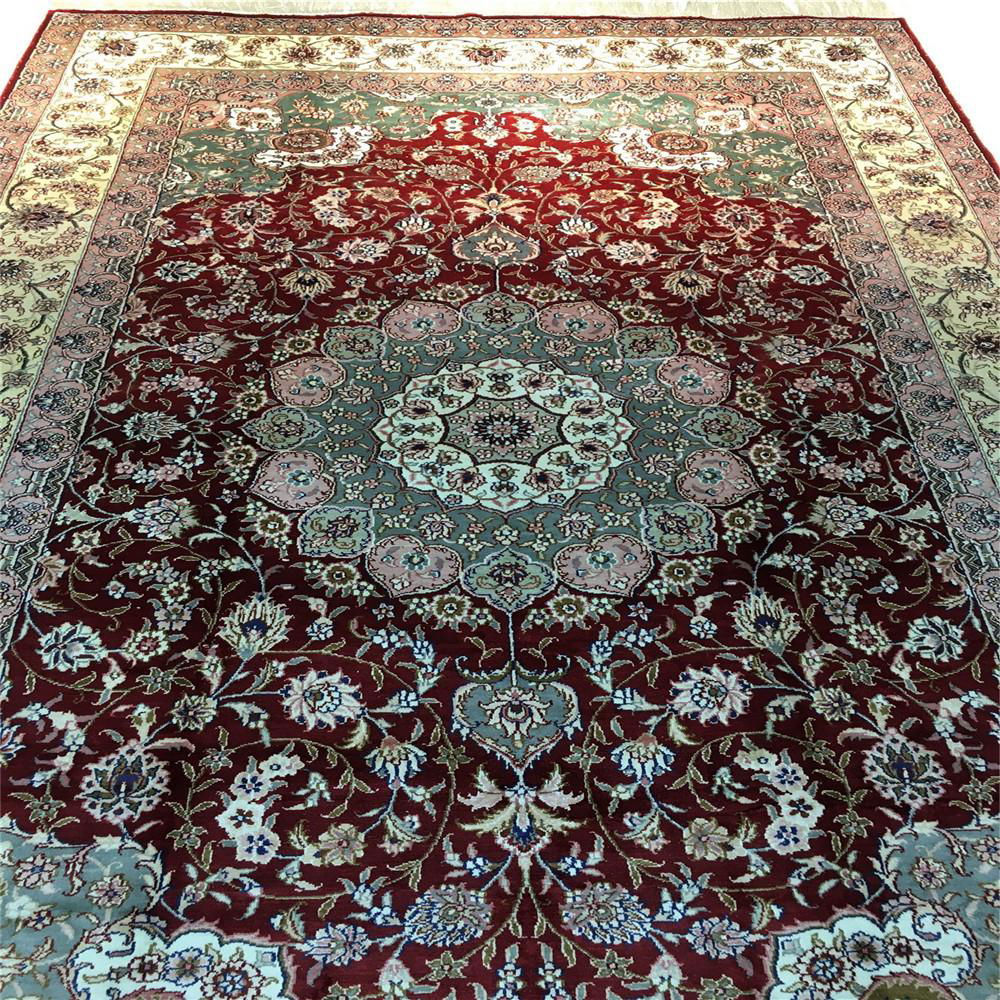 6x9ft red handmade silk persian carpet for sitting room and bedroom