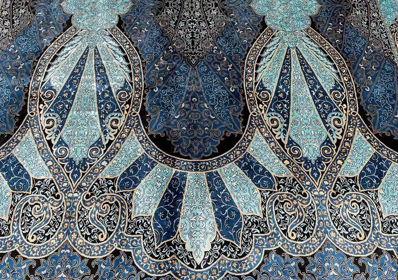 6x9ft 蓝色手工编织真丝波斯风格家居地毯客厅地毯 3