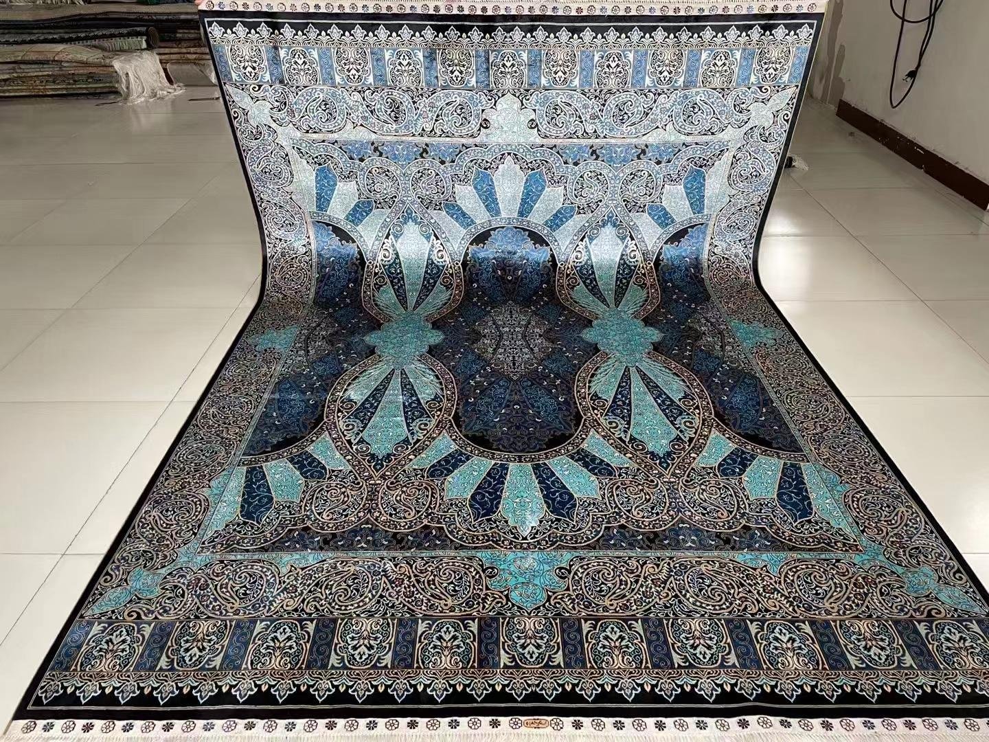 6x9ft blue color handmade silk persian carpet for home decor 5