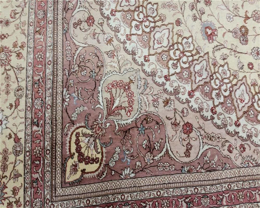 超大尺寸米色经典欧式手工编织真丝艺术波斯地毯会议厅大客厅地毯 5