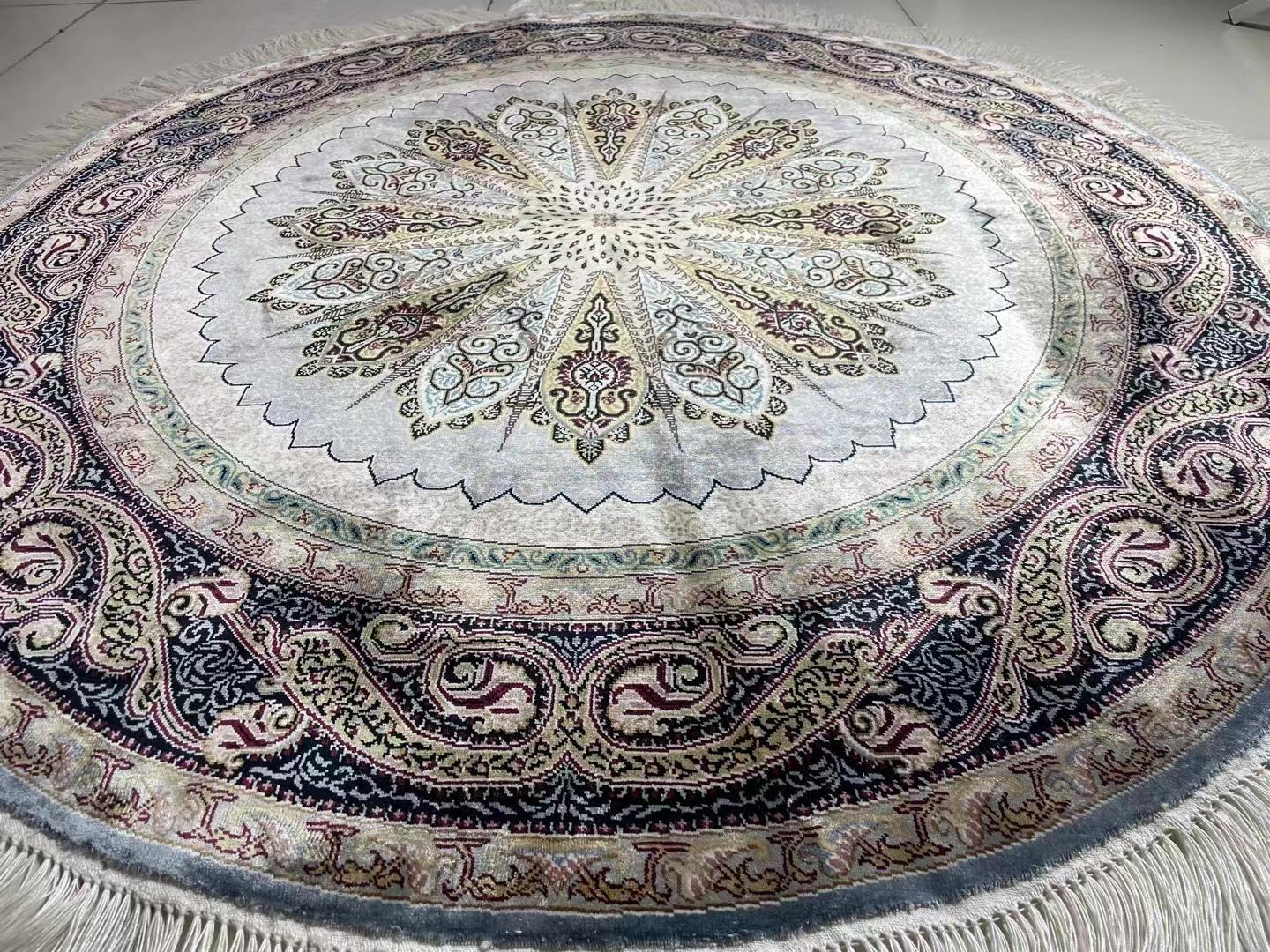 green color 1.2m diameter handmade silk persian carpet for living room