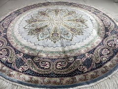 翠绿色直径1.2m圆形手工编织真丝波斯风格客厅房间地毯