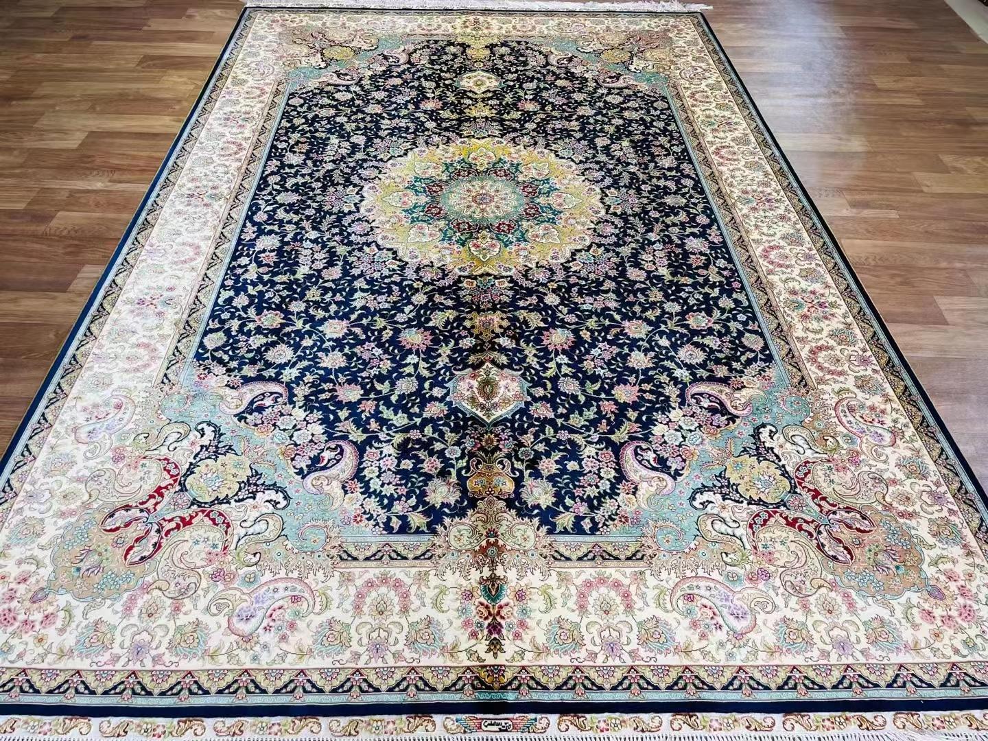 寶石藍手工編織真絲歐式客廳6X9ft 地毯
