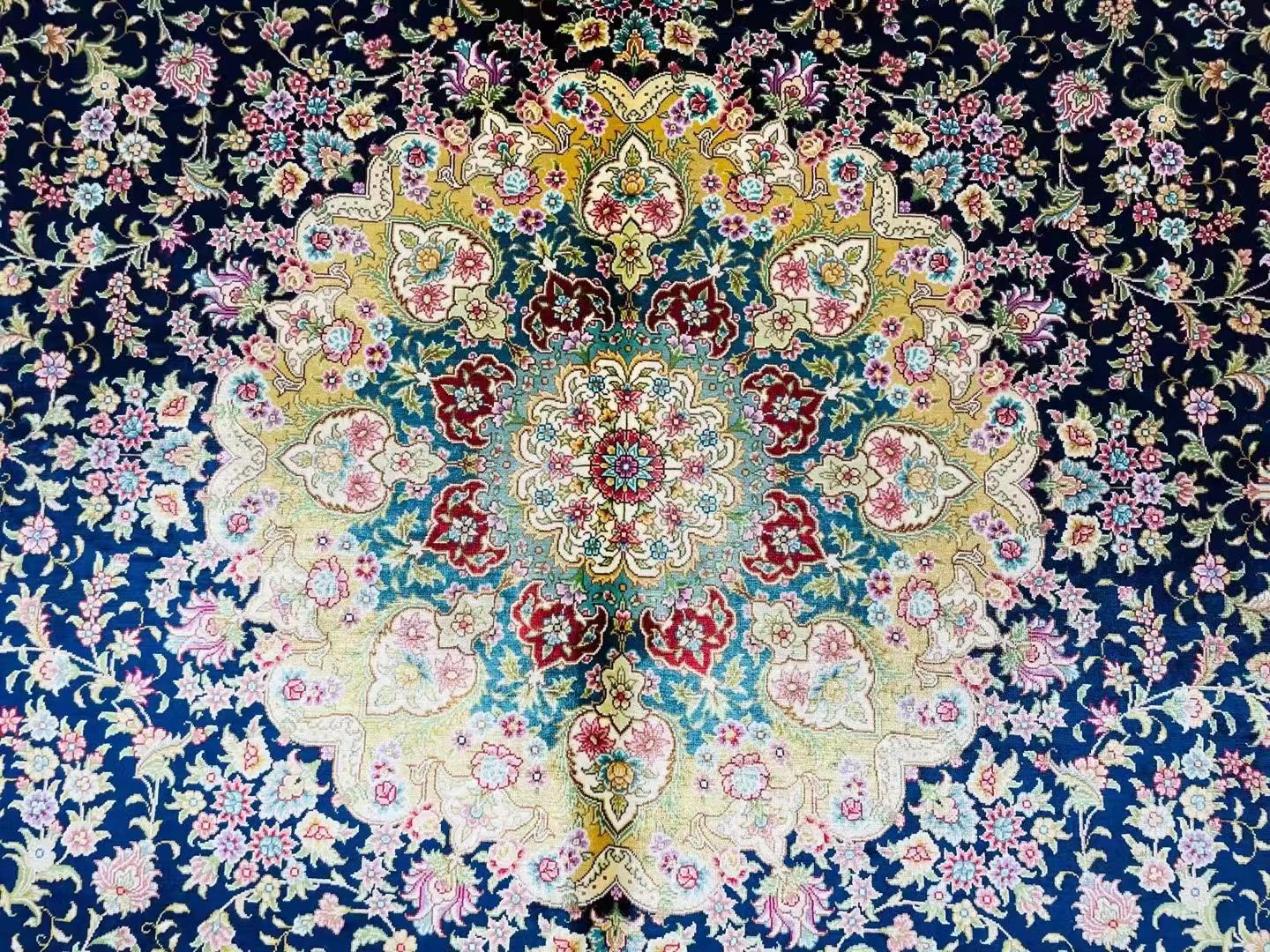 寶石藍手工編織真絲歐式客廳6X9ft 地毯 3