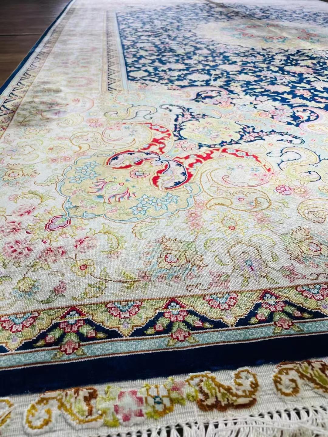 寶石藍手工編織真絲歐式客廳6X9ft 地毯 5