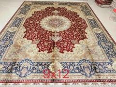 red and blue color classic 10X14ft  handmade silk art persian carpet for villa