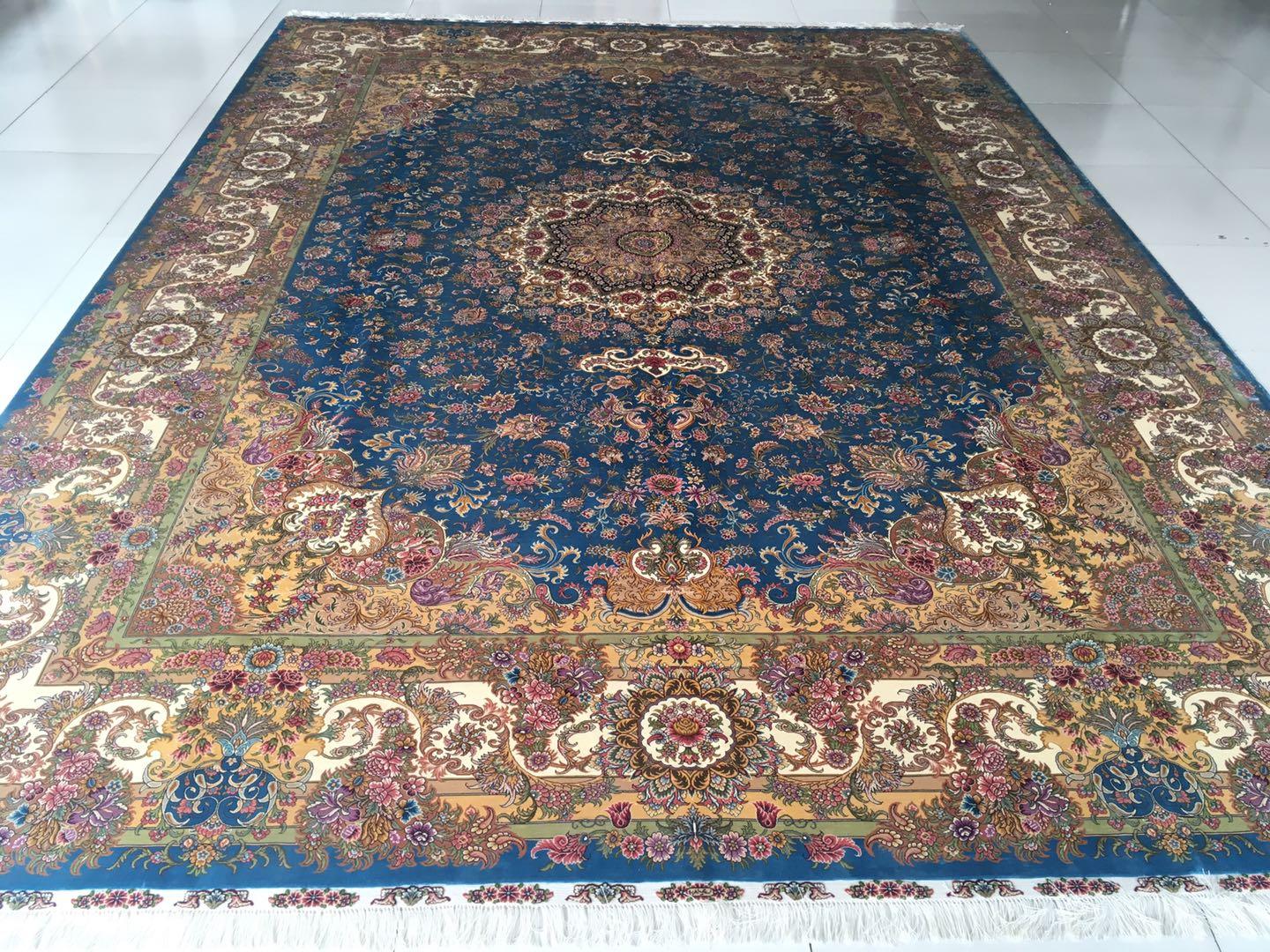 10X14ft 藍色手工編織真絲波斯風格地毯愛爾蘭皇家歐式地毯 3
