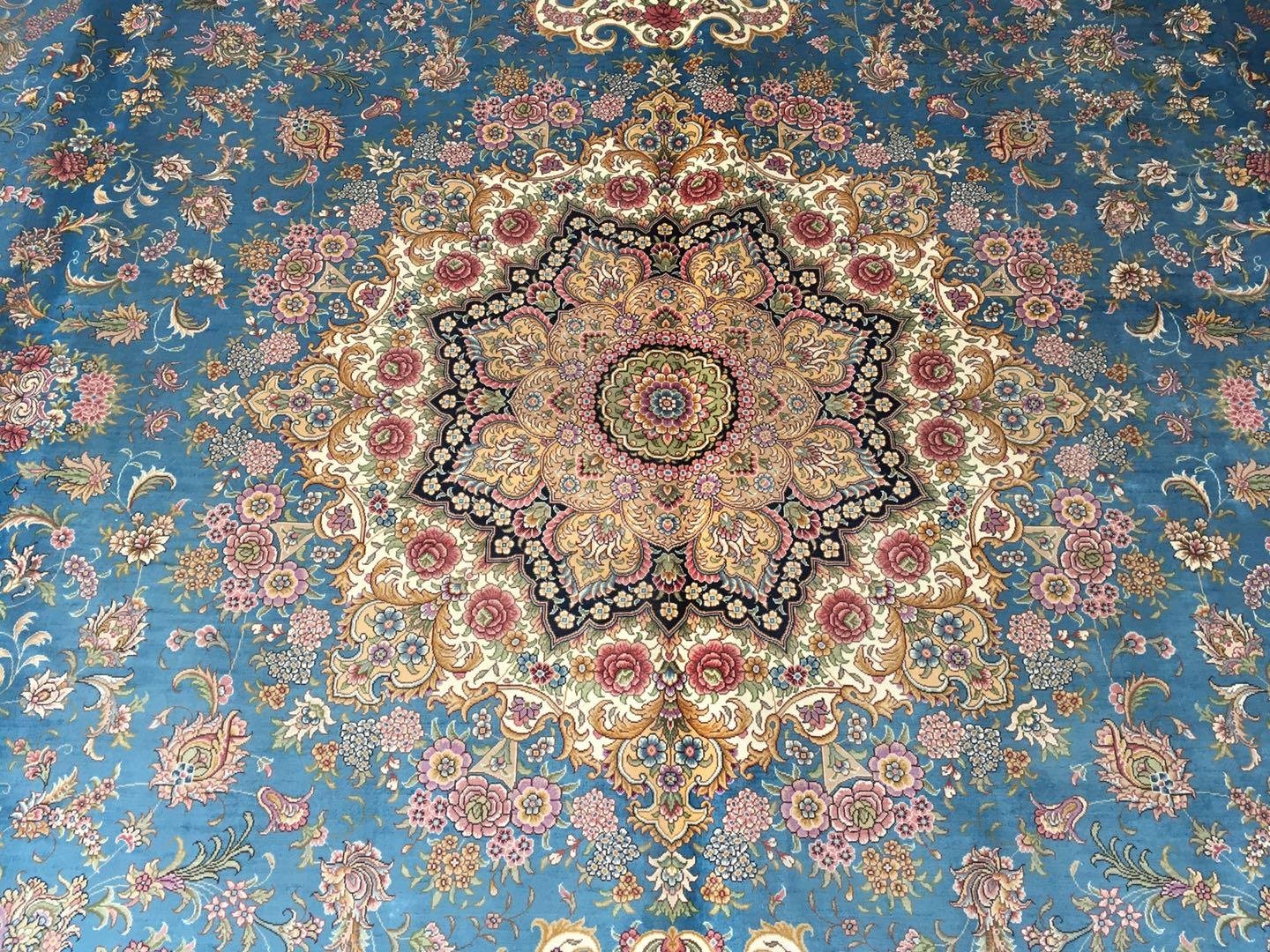 10x14ft blue color handmade silk persian style carpet  5
