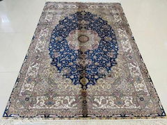 6x9ft dark blue classic handmade silk persian carpet