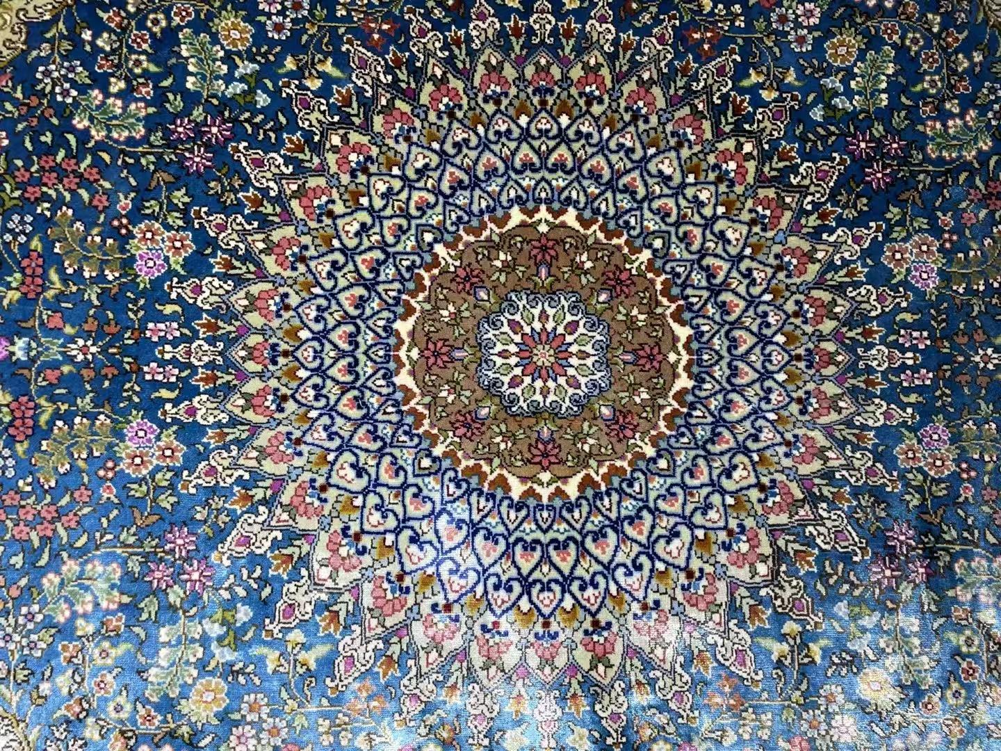 Royal blue 4x6ft hand knotted silk persian style carpet and rug 5