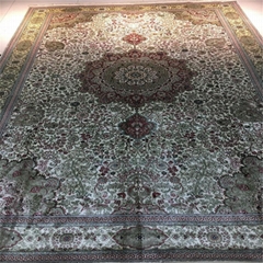 6X9ft 翡翠色高密度精致手工编织真丝波斯风格客厅地毯