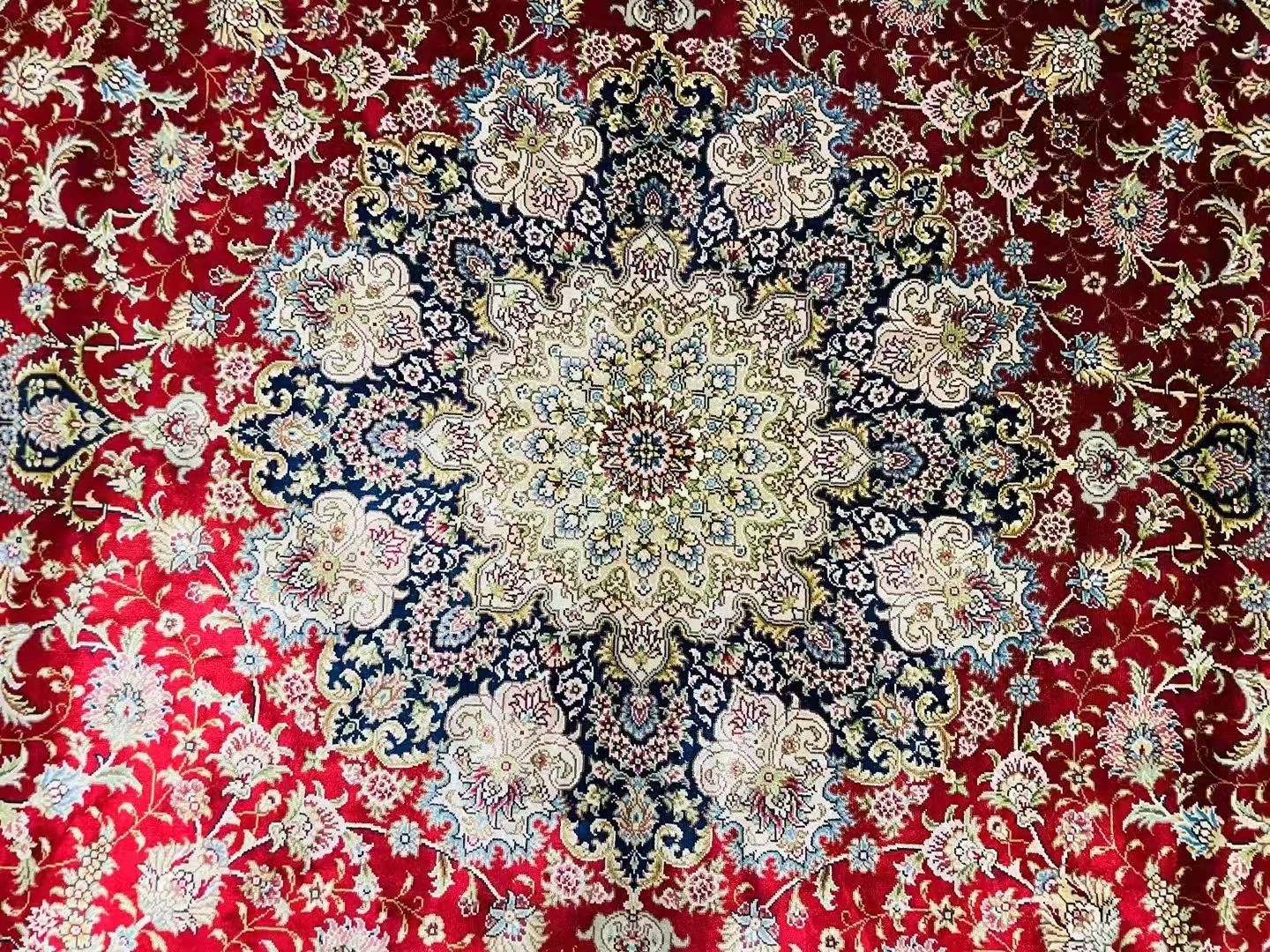 8.5x8.5ft red color round shape handmade silk persian carpet 5