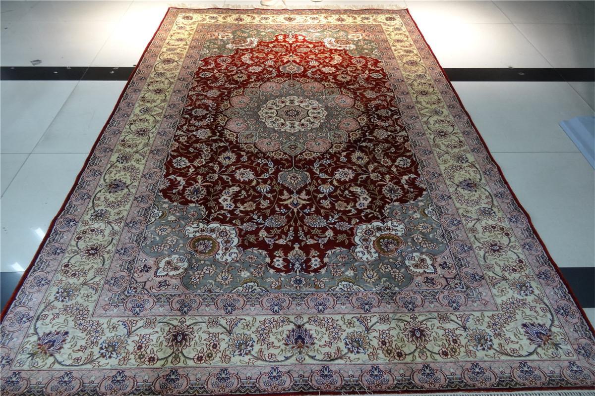 6x9ft 紅色手工編織真絲波斯風格婚慶客廳臥室地毯 3