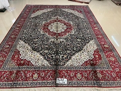 9x12ft/274x366cm 红色手工编织真丝材质波斯风格地毯供家庭办公室酒店使用