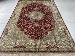 6x9ft 红色喜庆手工编织真丝波斯风格家用地毯豪华装饰地毯