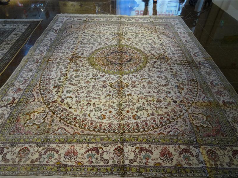 9x12ft/274x366cm 藍色手工編織真絲材質波斯風格地毯供家庭辦公室酒店使用 2