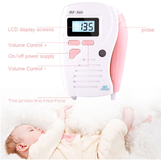 doppler fetal Heart Beat Monitor Backlight LCD2Mhz Probe Baby Heart