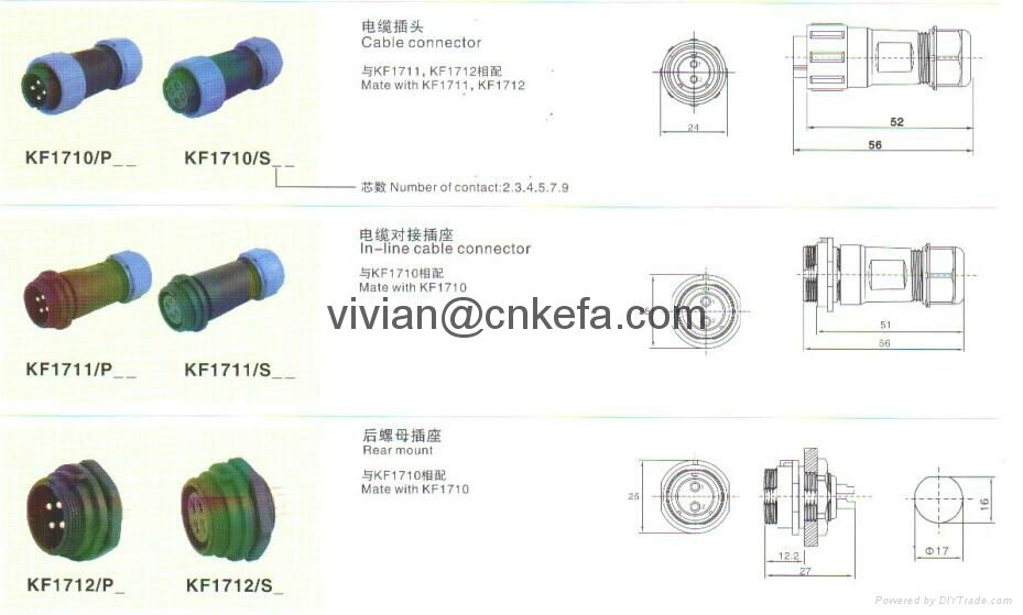 Water proof IP67 circular connector KF1310 3