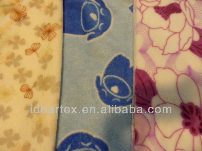 Knitted Printed Coral Fleece Fabric for Home Textile/Pajamas/Slippers