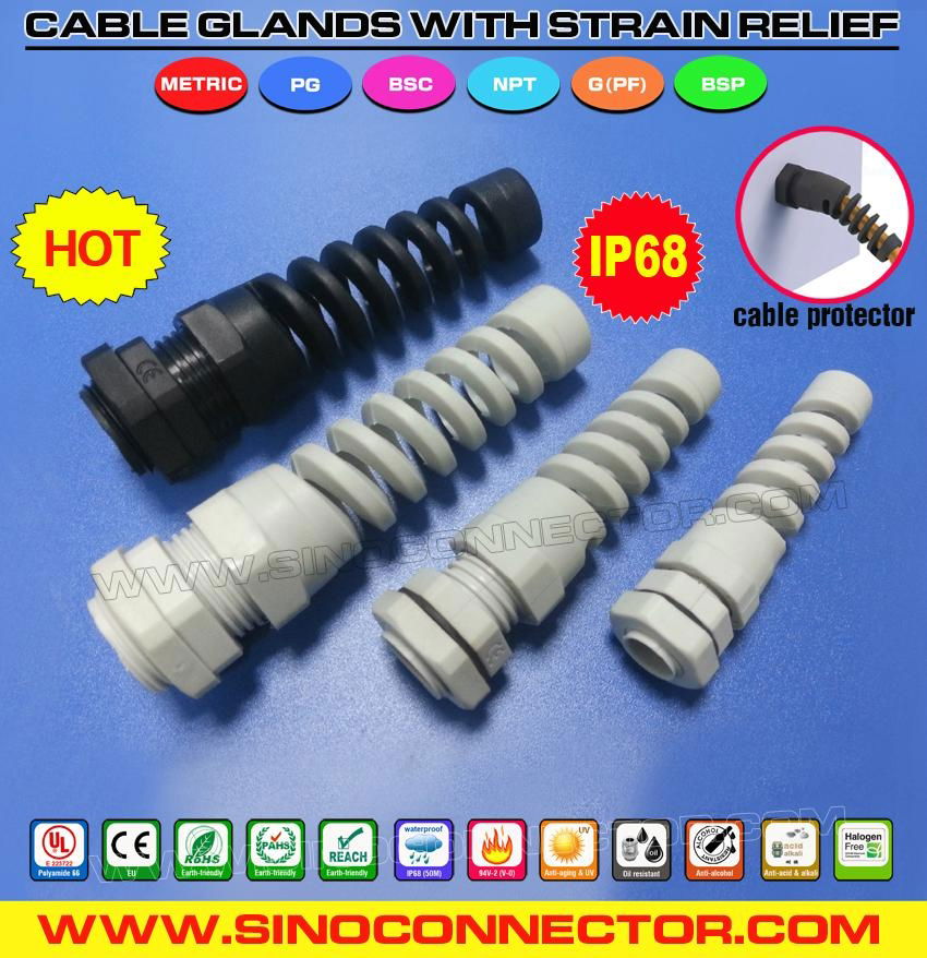 IP68 NonMetallic Strain Relief Flex Spiral Cable Glands all series