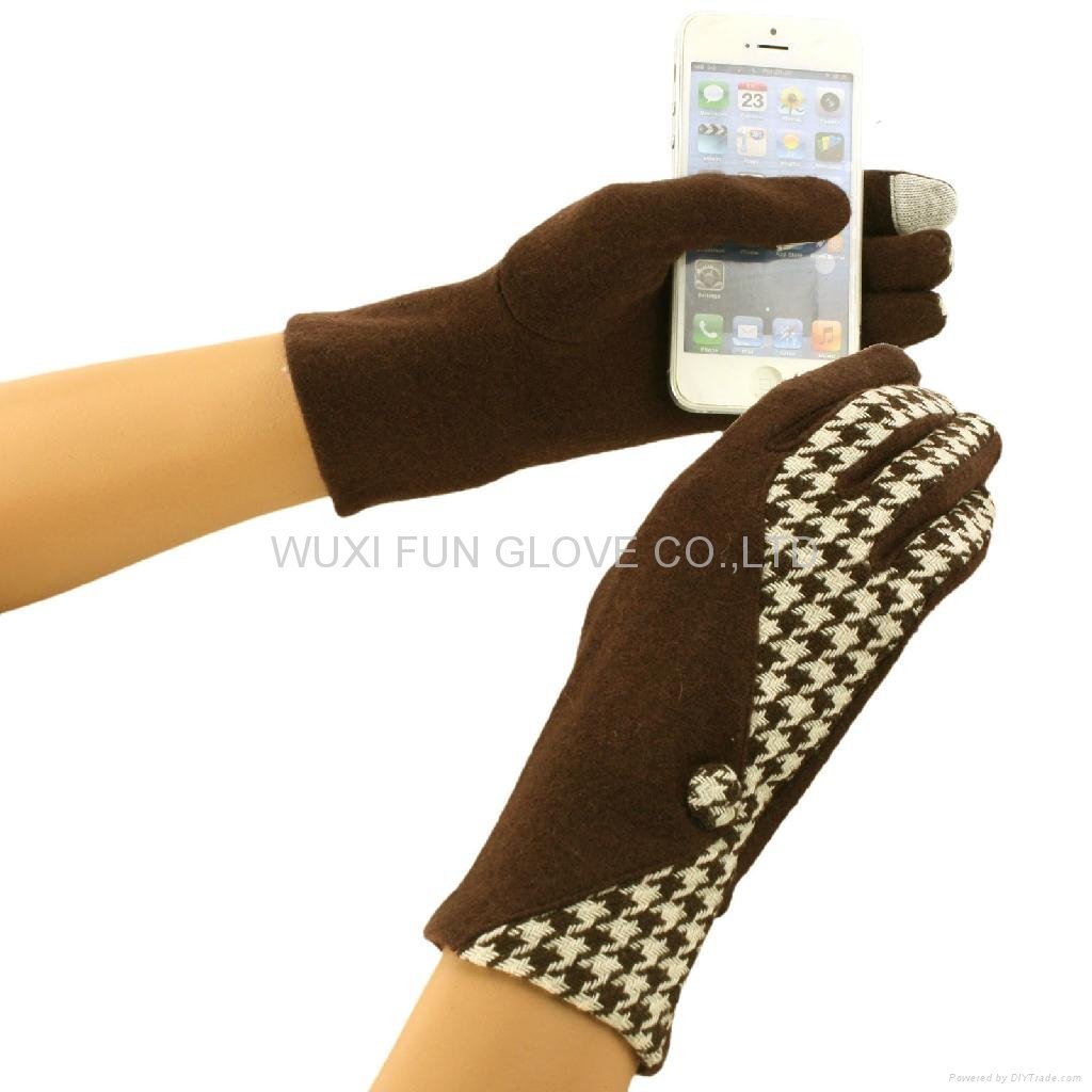 Winter Cold Fancy Houndstooth Pretty Wool Smart Phone Touch Screen Gloves 4