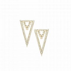 Gold Plated CZ Studded V Shape Beaded Earring