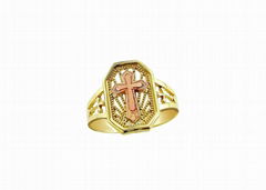 Two Tone Plated Filigree Cross Catholic Ring