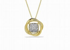 Gold Plated CZ Studded Twisted Open Square Pendant