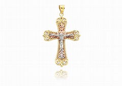 Three Tone Plated Filigree Crucifix Cross Pendant