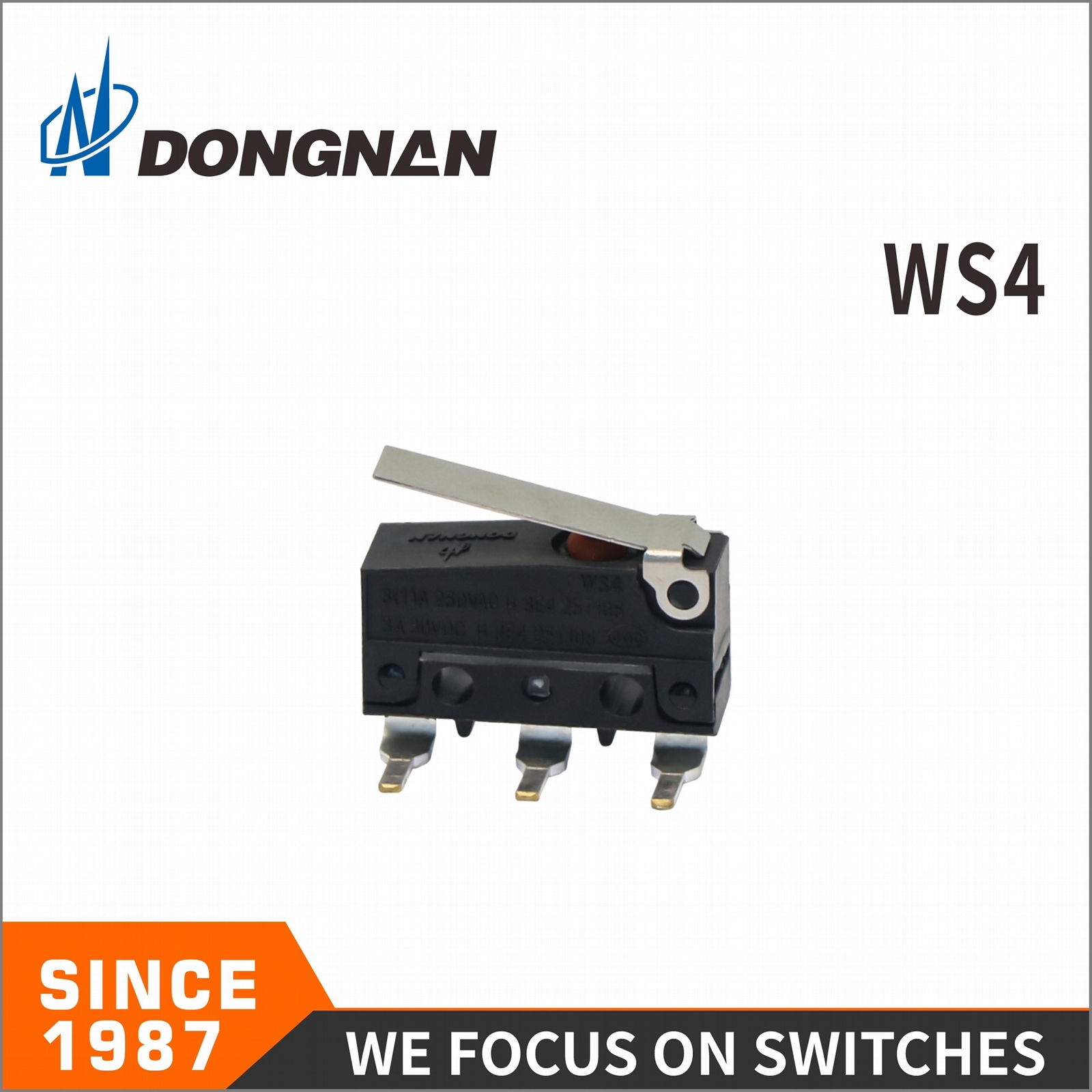 WS4汽车防水微动开关直动臂滚轮动臂3A30VDC  2